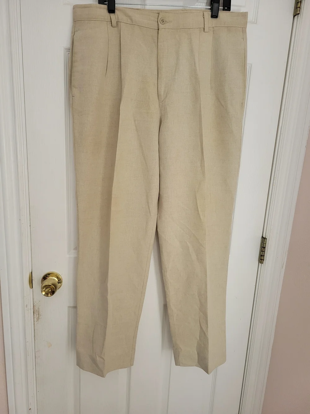 Dockers Linen Cotton No Wrinkle Pleated Khaki Pants BeigeTan W38 L30 Classic Fit